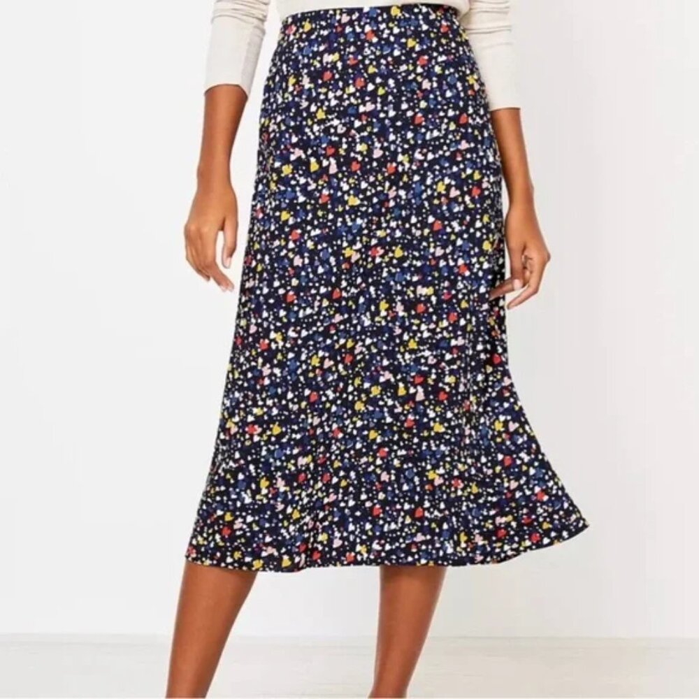 Loft Petite Heart Pull On Midi Skirt XSP